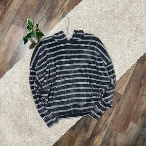 American Eagle Small Oversized Velvet Gray White Striped Dolman Pullover Hoodie